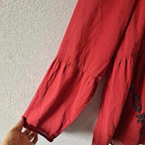 Free People Red Embellished Tunic Blouse - Picture 4 of 8